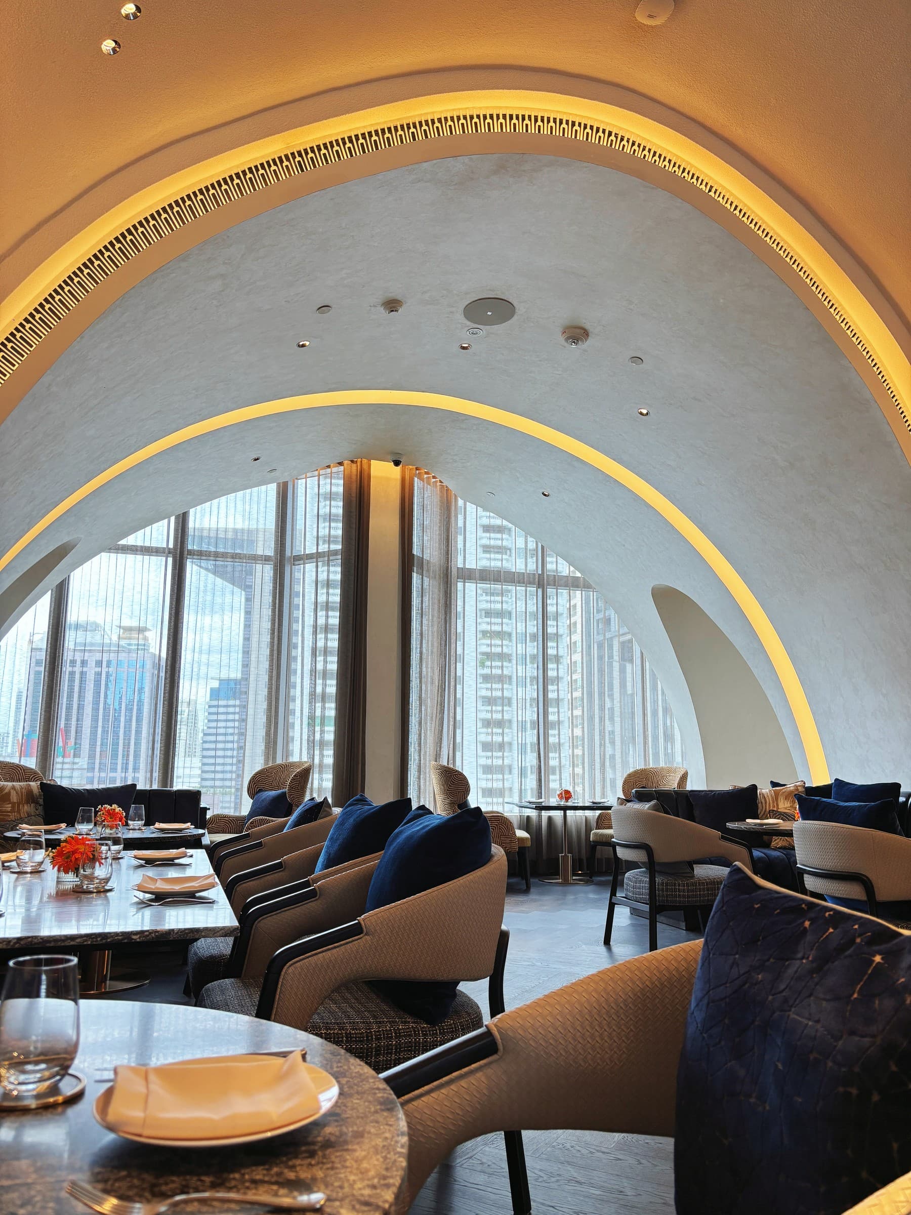 Seating beneath the arches in The Club Fairmont.
